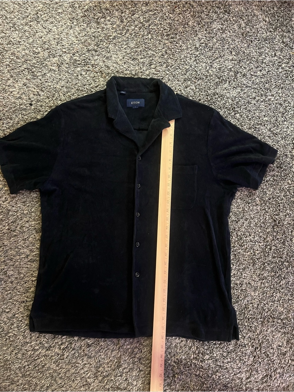 Eton Black/Navy Short-Sleeve Button-Down “Terry Jersey”